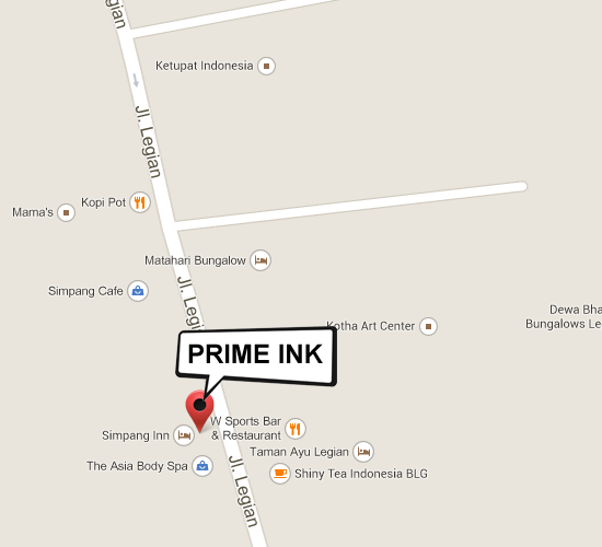 Prime Ink Bali studio location — 133A Legian St Kuta